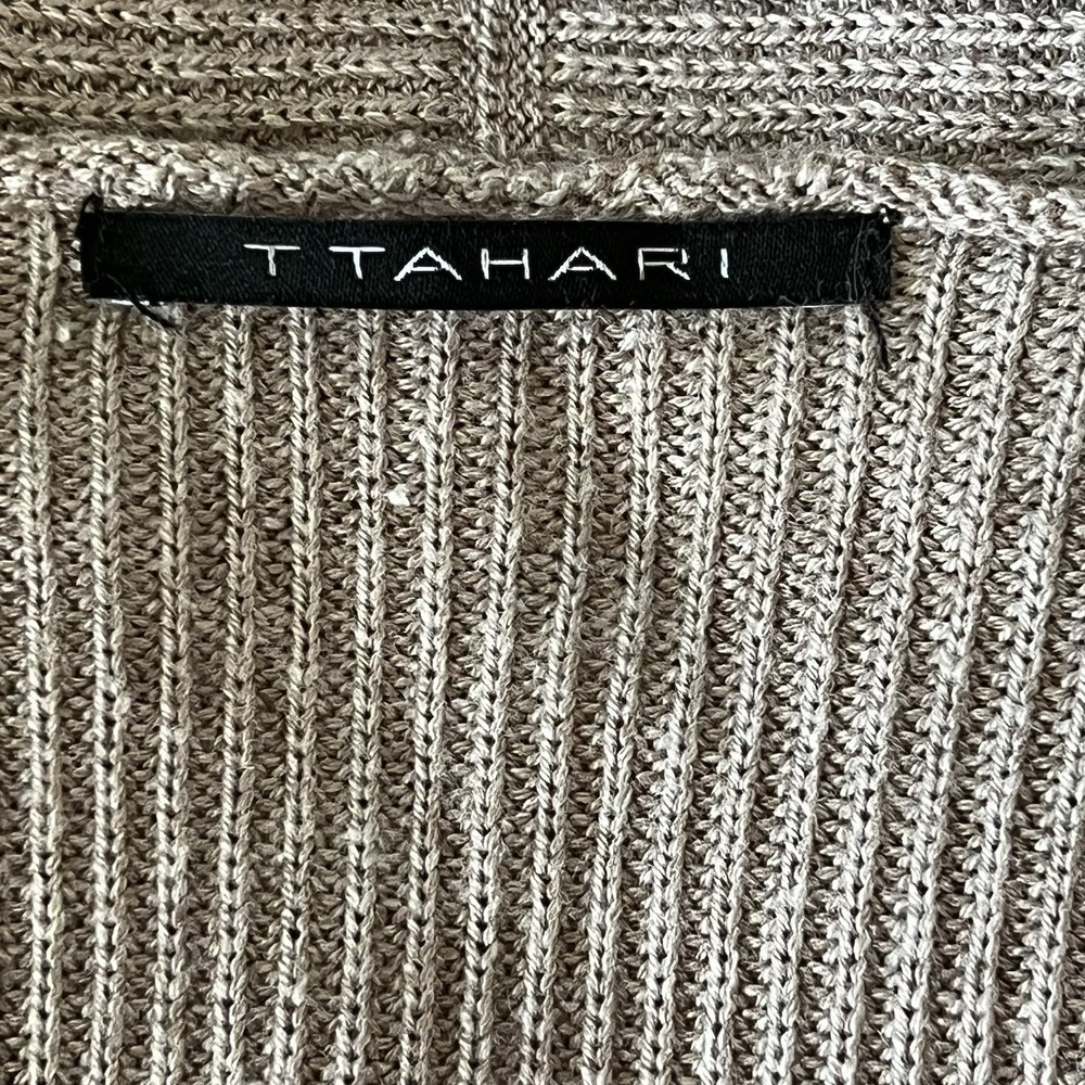 Open Front Ribbed Knit Long Cardigan Sweater Taupe XL - Picture 9 of 10